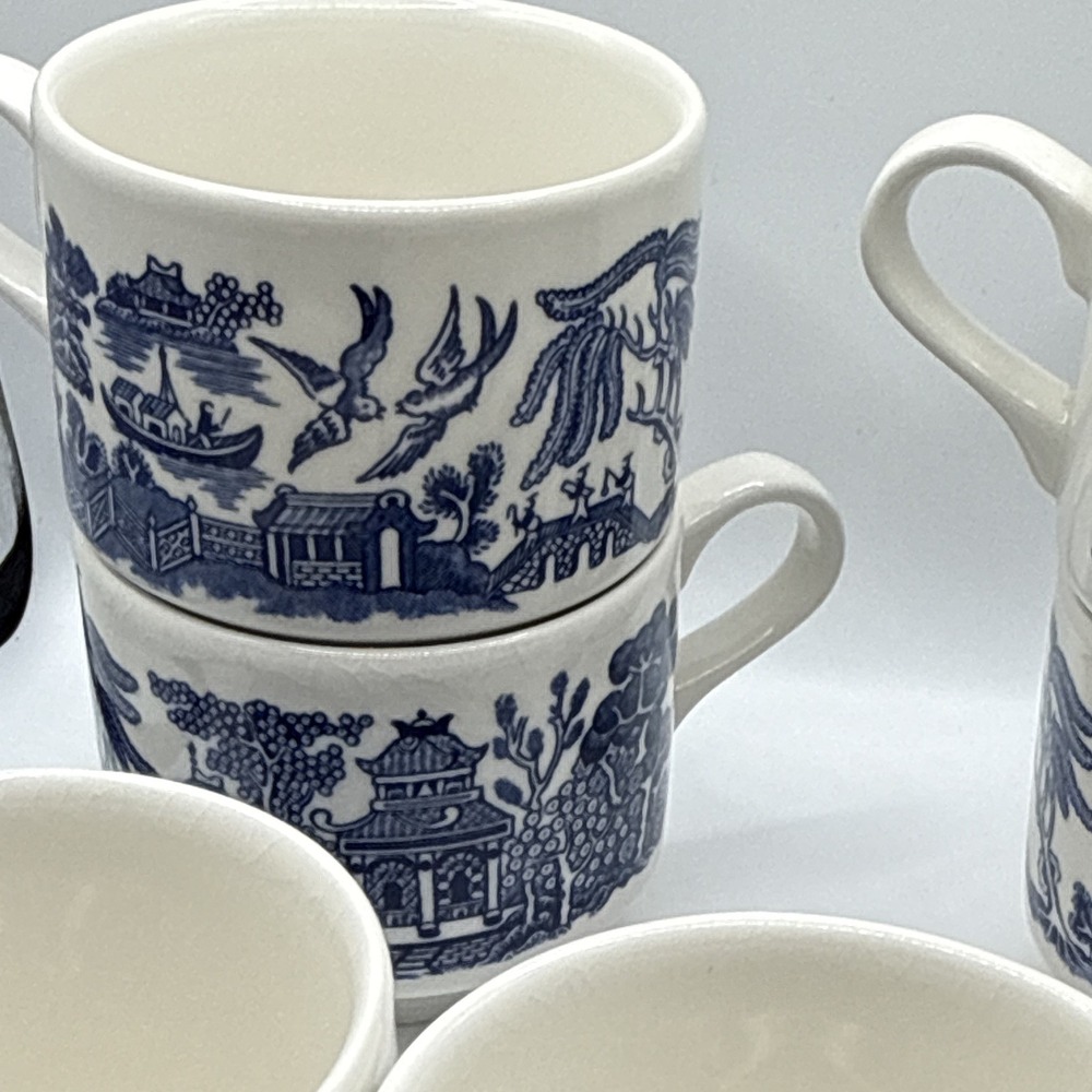 Set of 7 Blue & White Ceramic Stackable Scenic Mugs w/ Handles, England - Picture 4 of 7